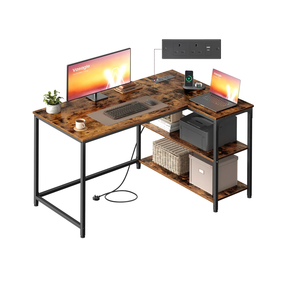 L shaped corner desk with storage and power outlets - Image 2