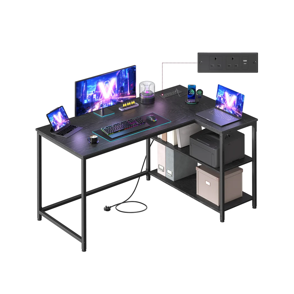 L shaped corner desk with storage and power outlets - Image 3