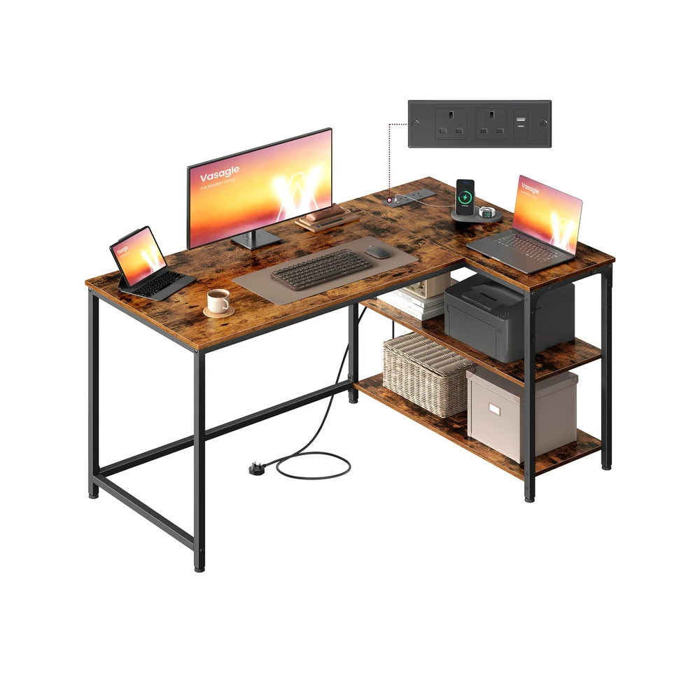 L shaped corner desk with storage and power outlets - Image 4