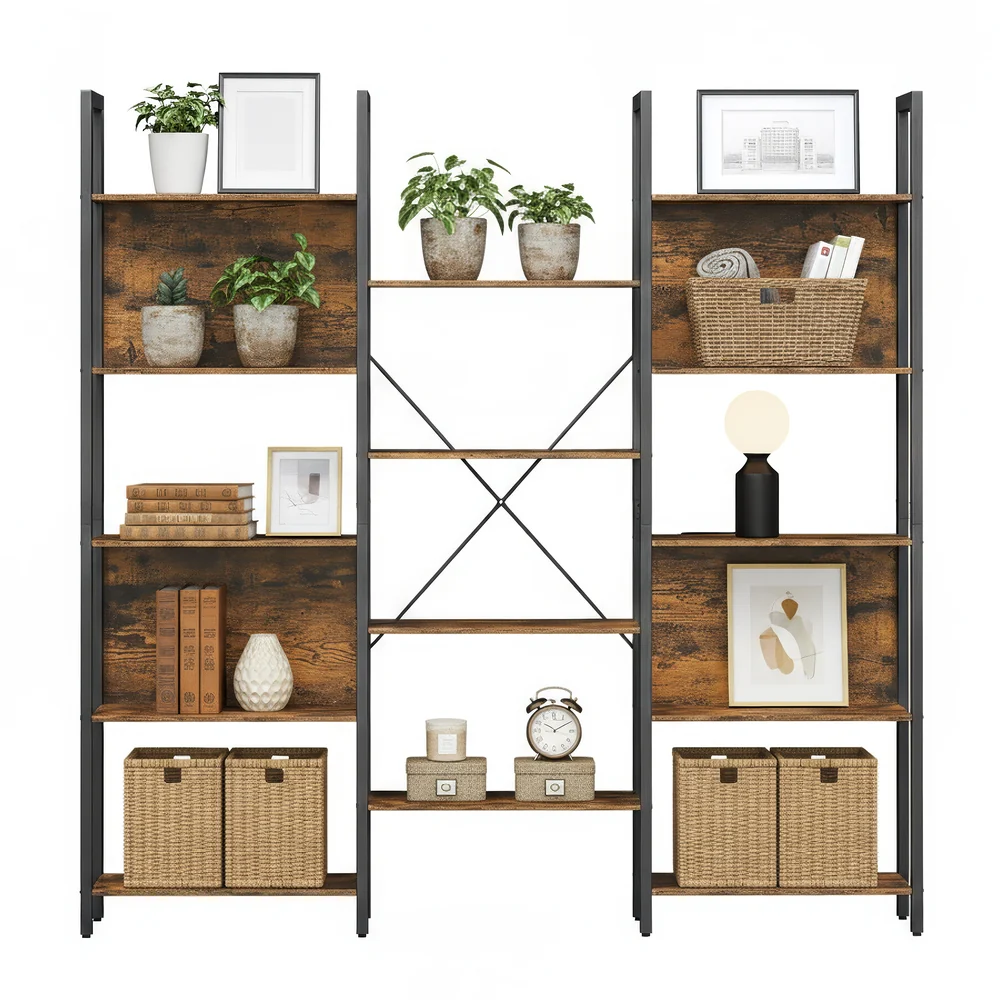 5-Tier Bookcase with 14 Shelves, Book Shelf with Metal Frame