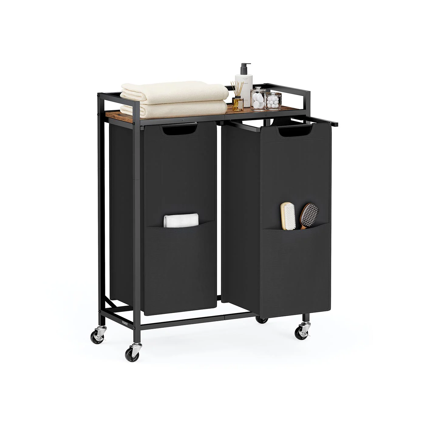 Laundry basket with multiple compartments shelf and wheels
