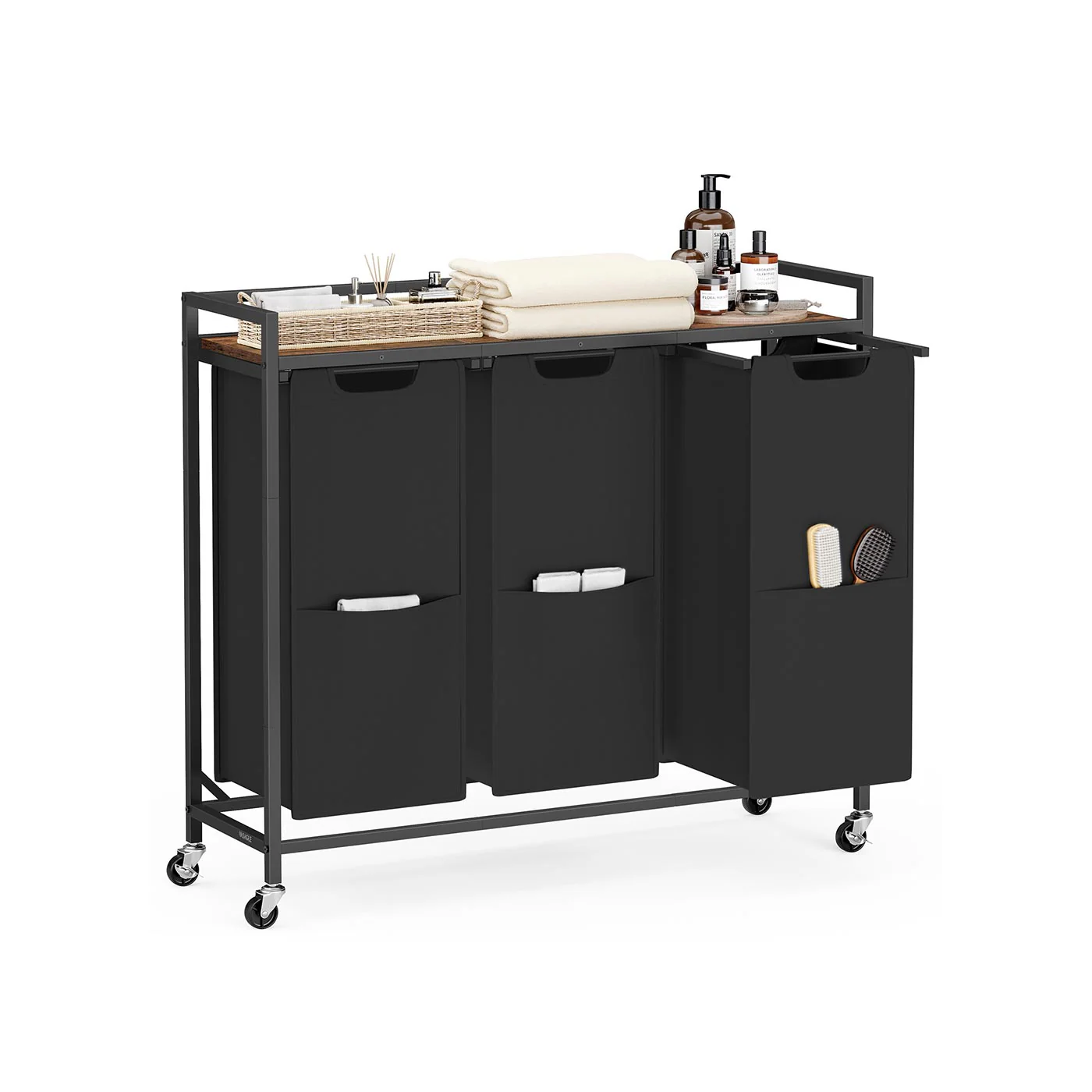 Laundry basket with multiple compartments shelf and wheels - Image 2