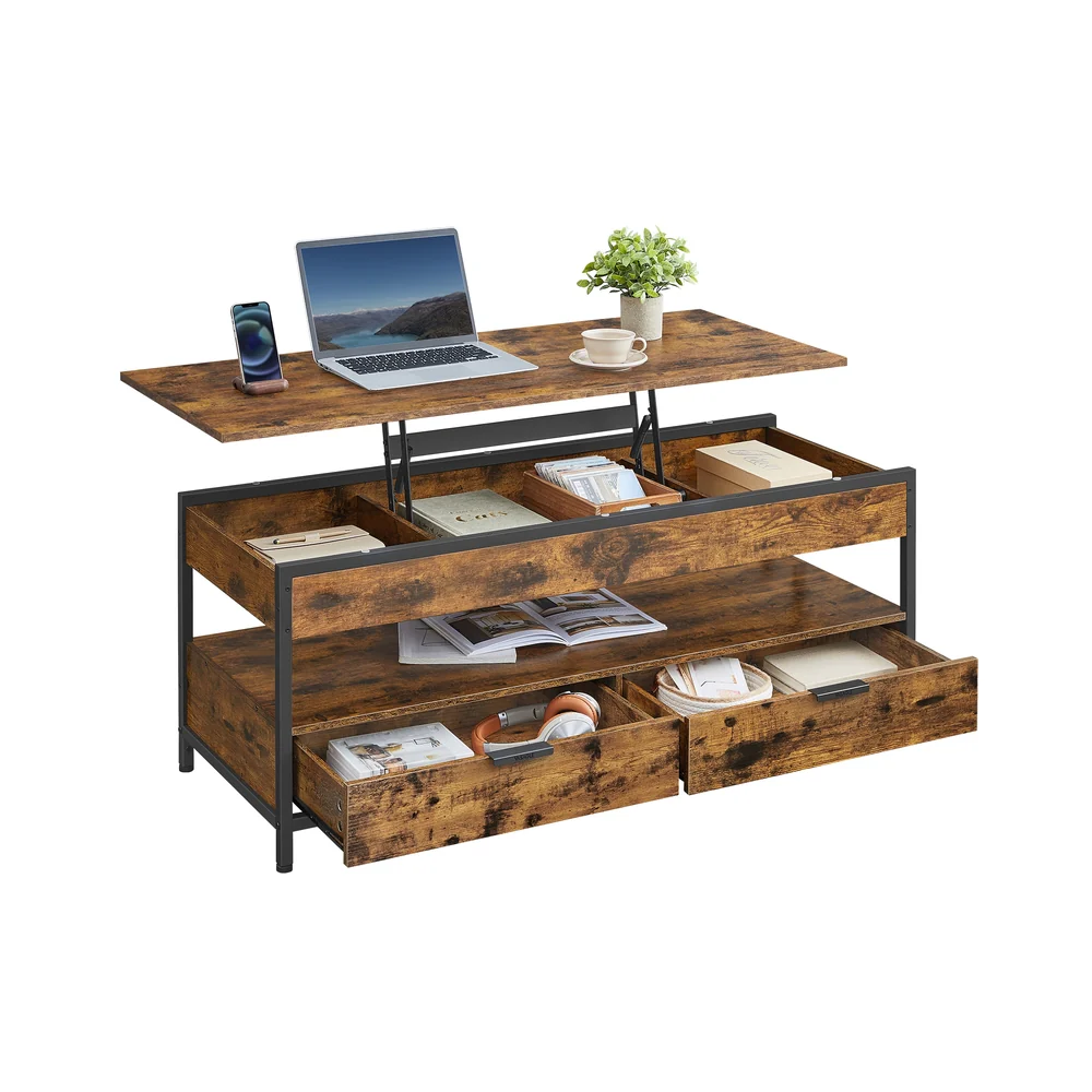 Lift top coffee table with storage drawers and hidden compartments