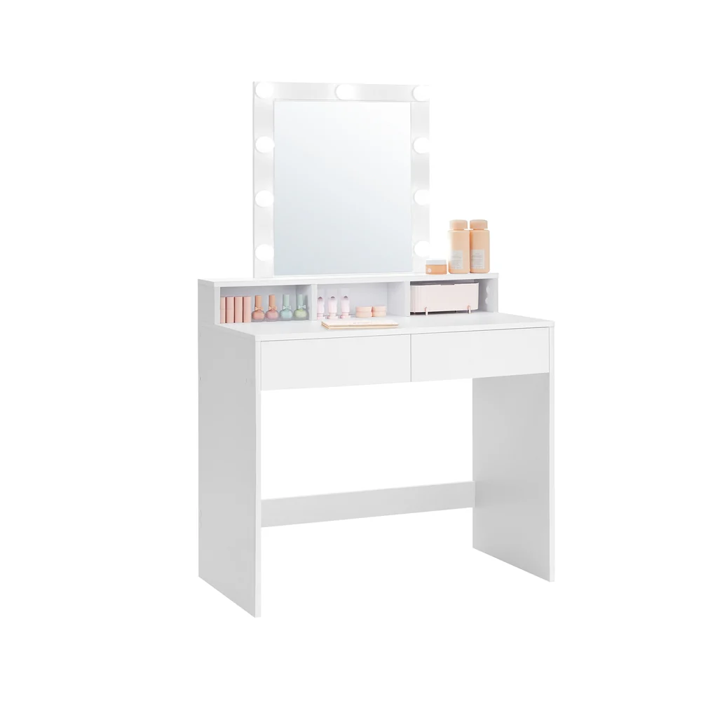 Modern Vanity Table with Mirror and Light Bulbs
