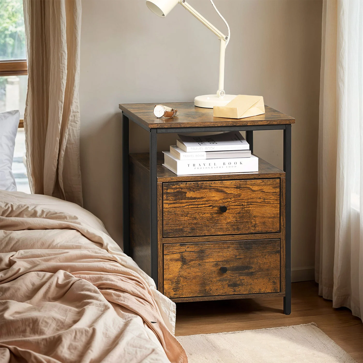 Nightstand Rustic Brown and Black