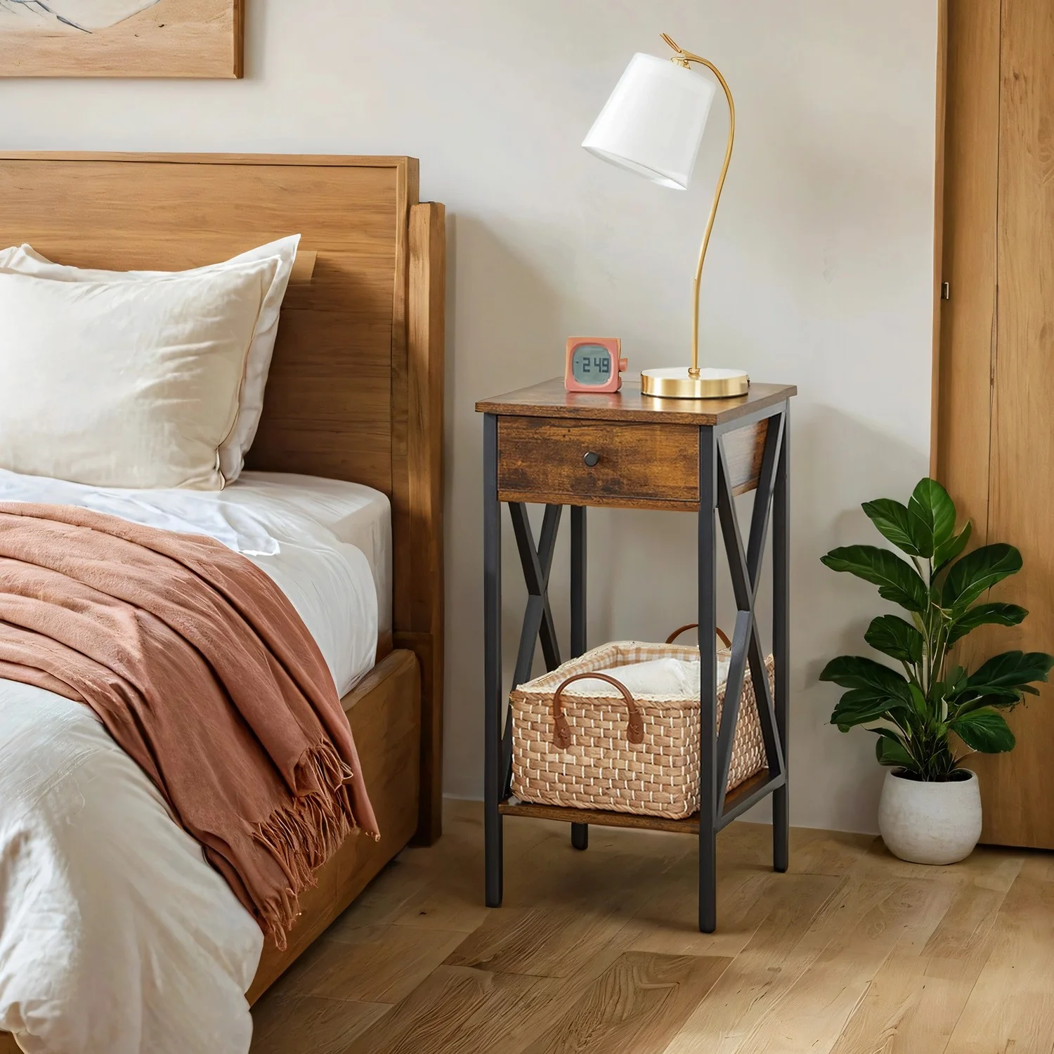 Nightstand Rustic Brown and Black