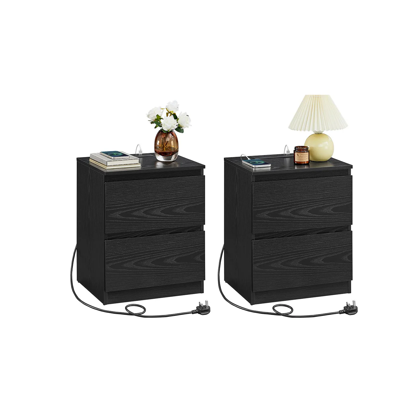 Nightstand with charging station and storage drawers - Image 3