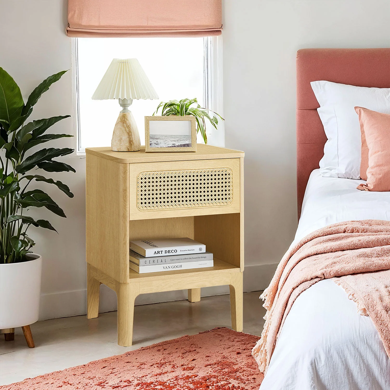 Rattan Bedside Table with Drawer for Living Rooml