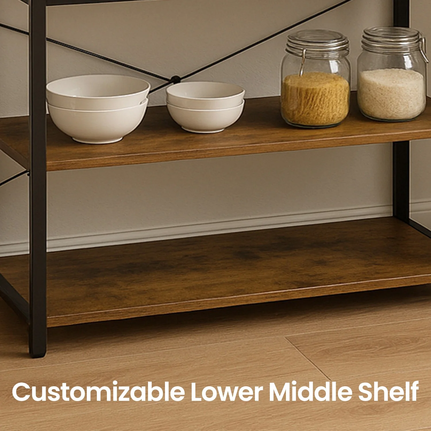 6-Tier Coffee Bar, Baker’s Rack for Kitchen with Storage, Kitchen Shelves with 6 Hooks - Image 3