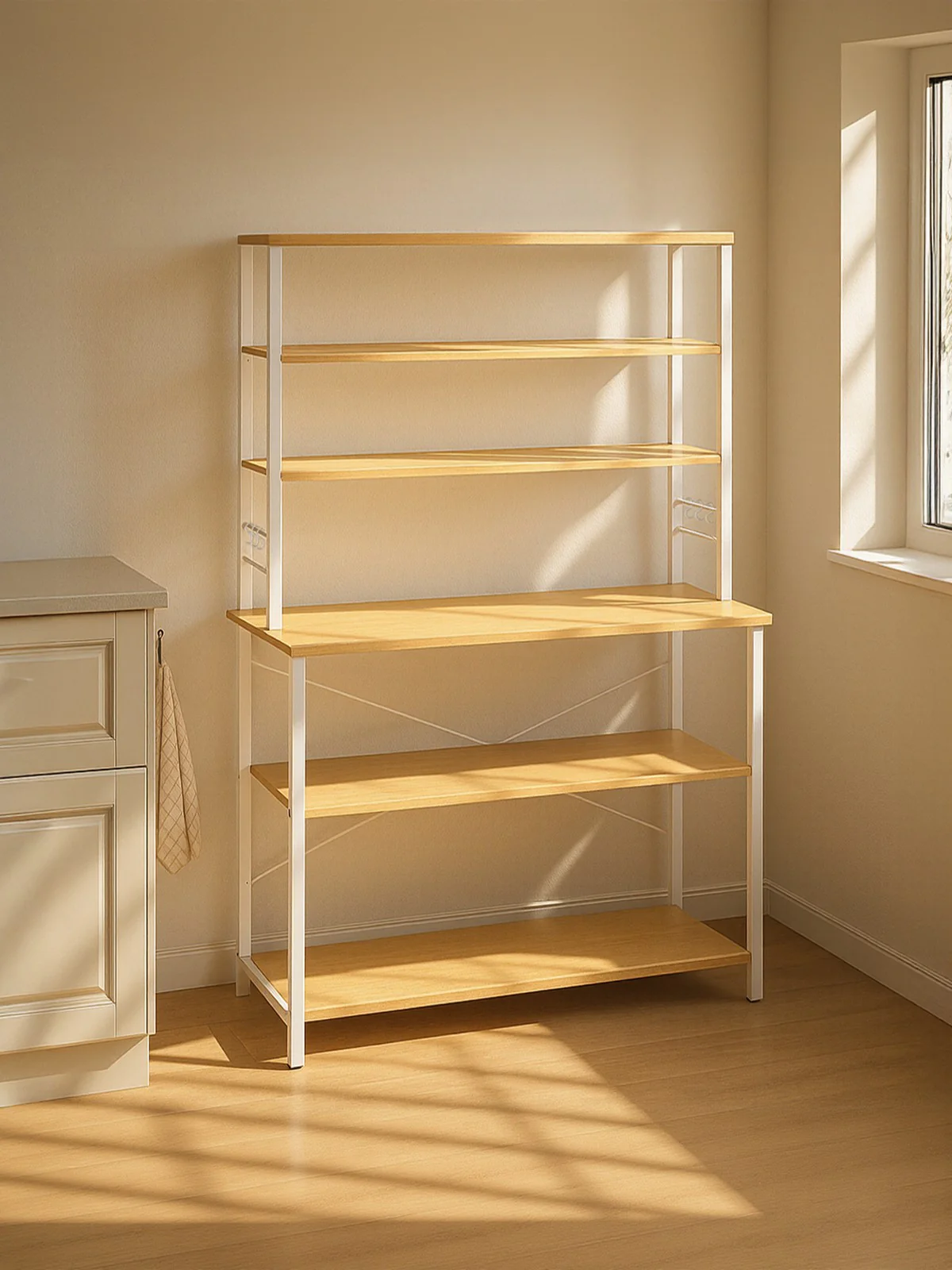 6-Tier Coffee Bar, Baker’s Rack for Kitchen with Storage, Kitchen Shelves with 6 Hooks - Image 6