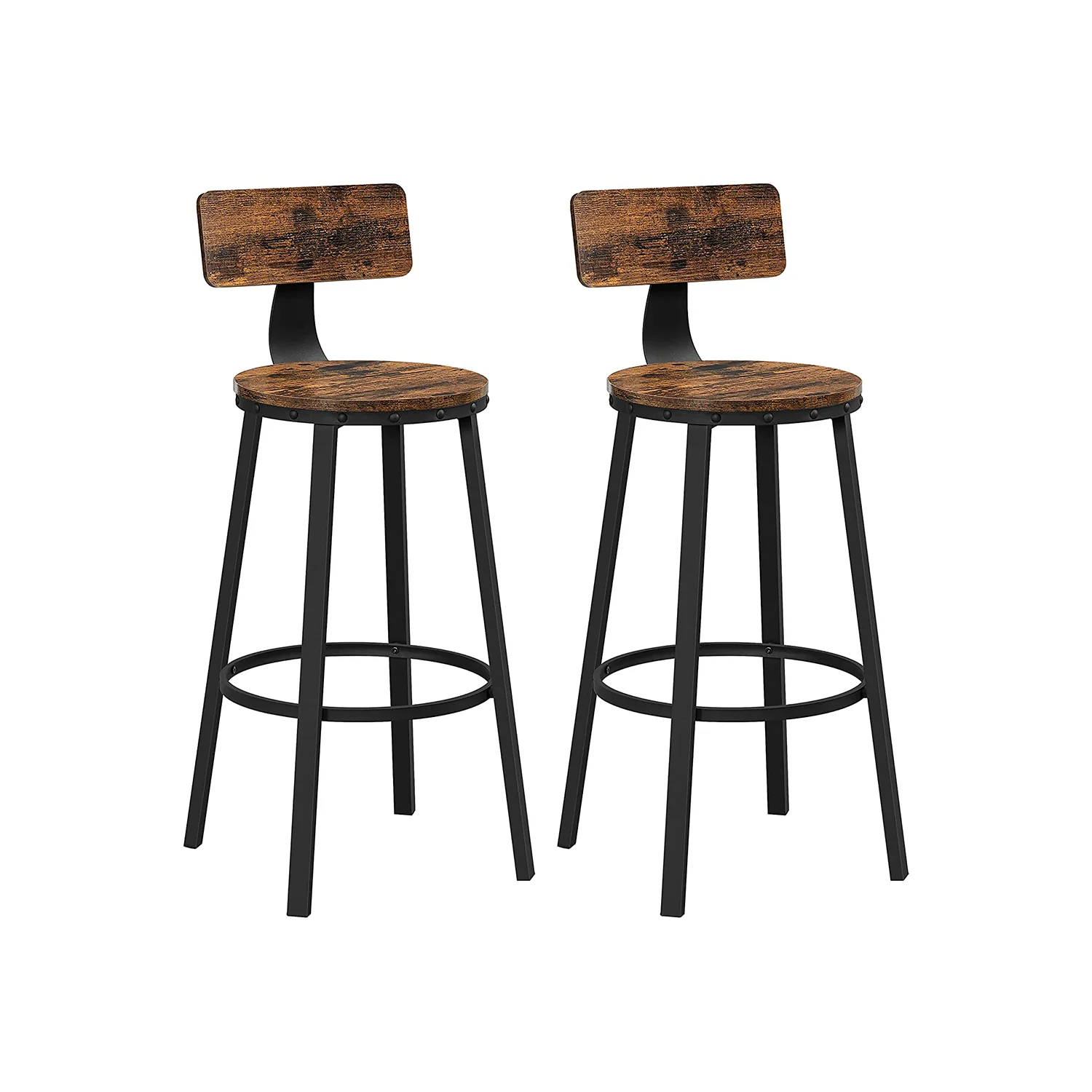 Set of 2 Bar Stools with Backrests, 76.2 cm Tall