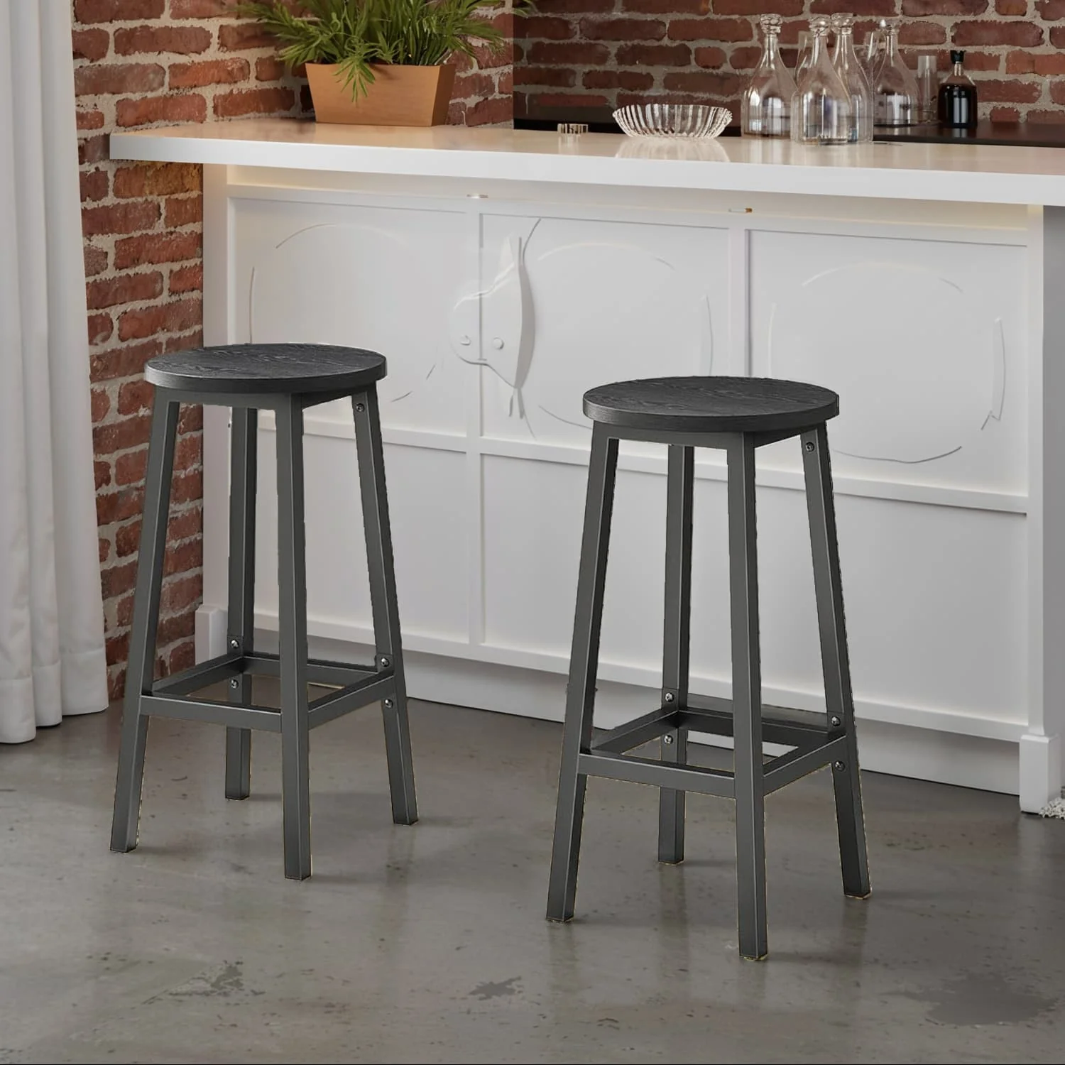 Bar Stools Set of 2, Kitchen Stools, Bar Chairs Footrest - Image 2