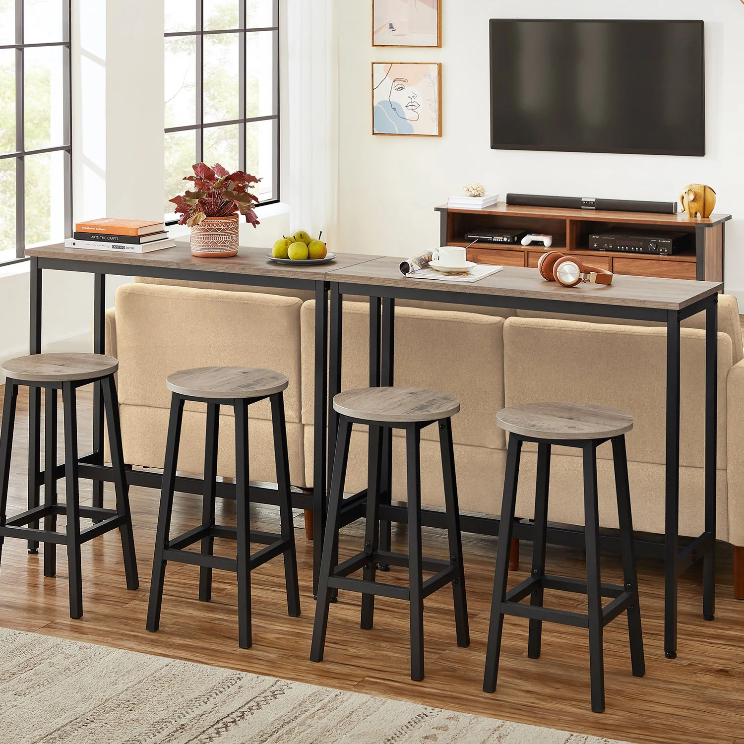 Bar Stools Set of 2, Kitchen Stools, Bar Chairs Footrest - Image 3
