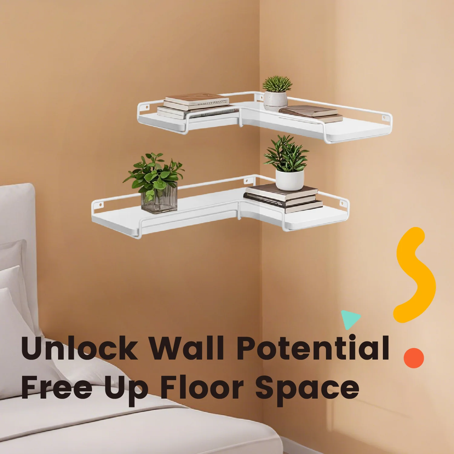 Floating Shelves, Set of 2 Corner Shelves, L-Shaped Wall Shelf - Image 2