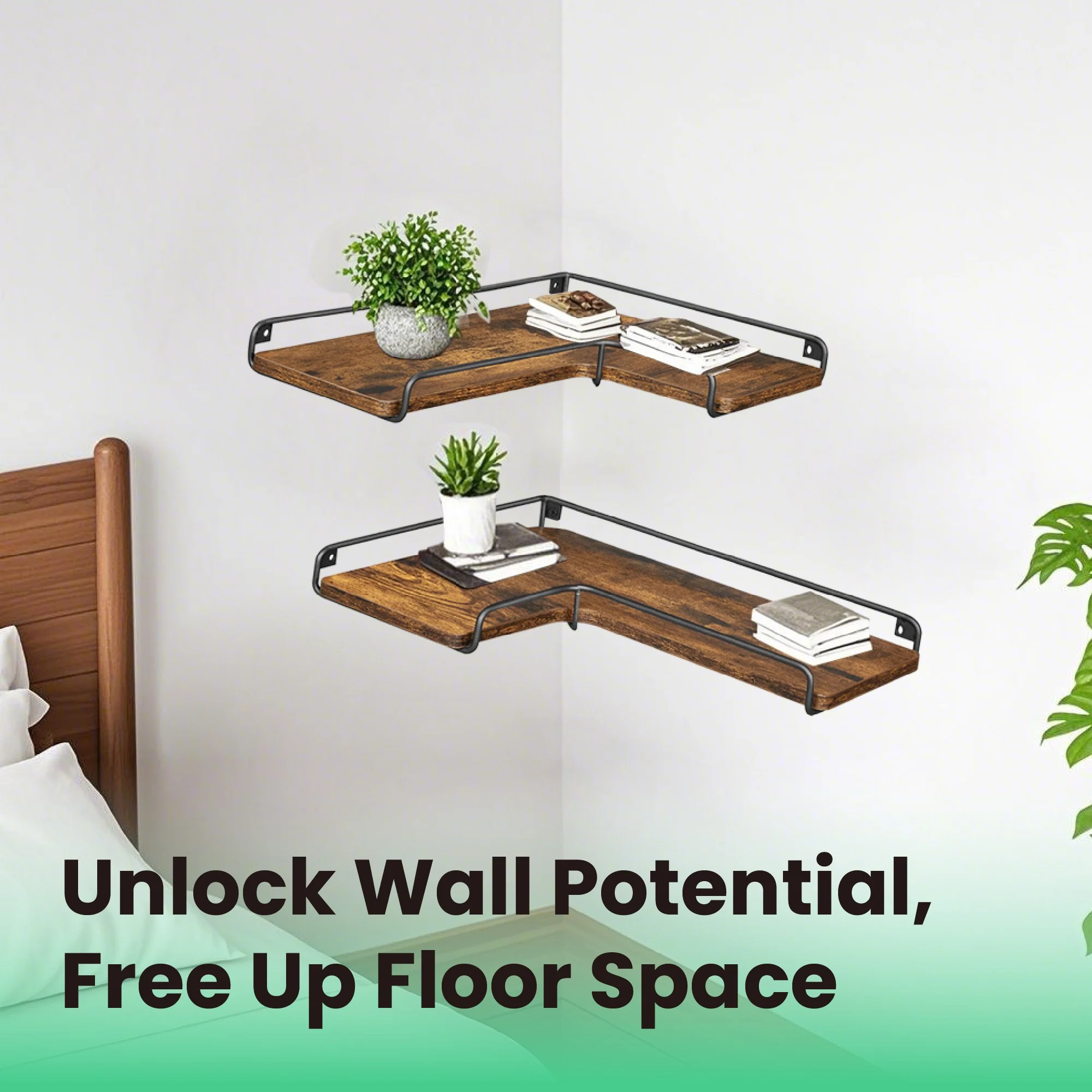 Floating Shelves, Set of 2 Corner Shelves, L-Shaped Wall Shelf - Image 3