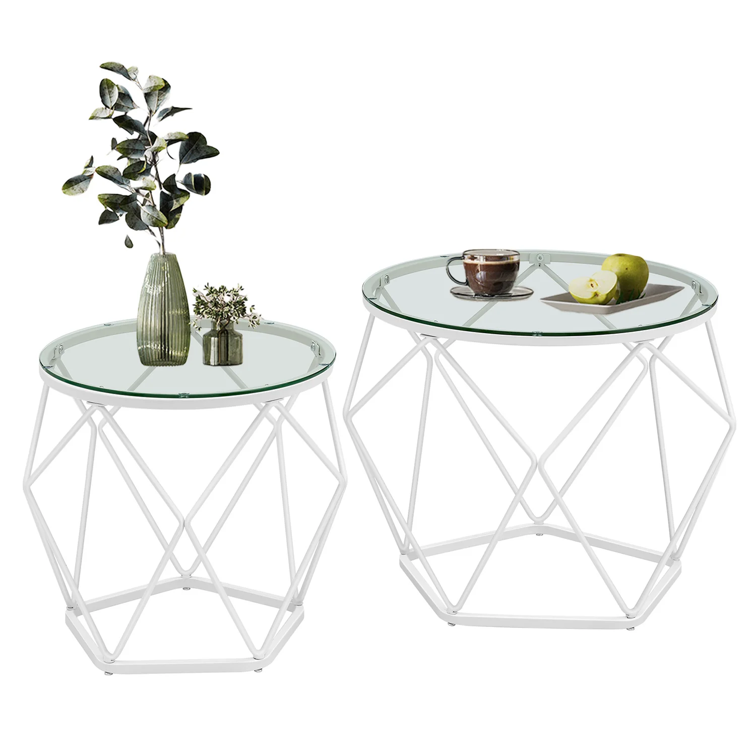 Small Round Coffee Table Set of 2, with Steel Frame, for Living Room - Image 2