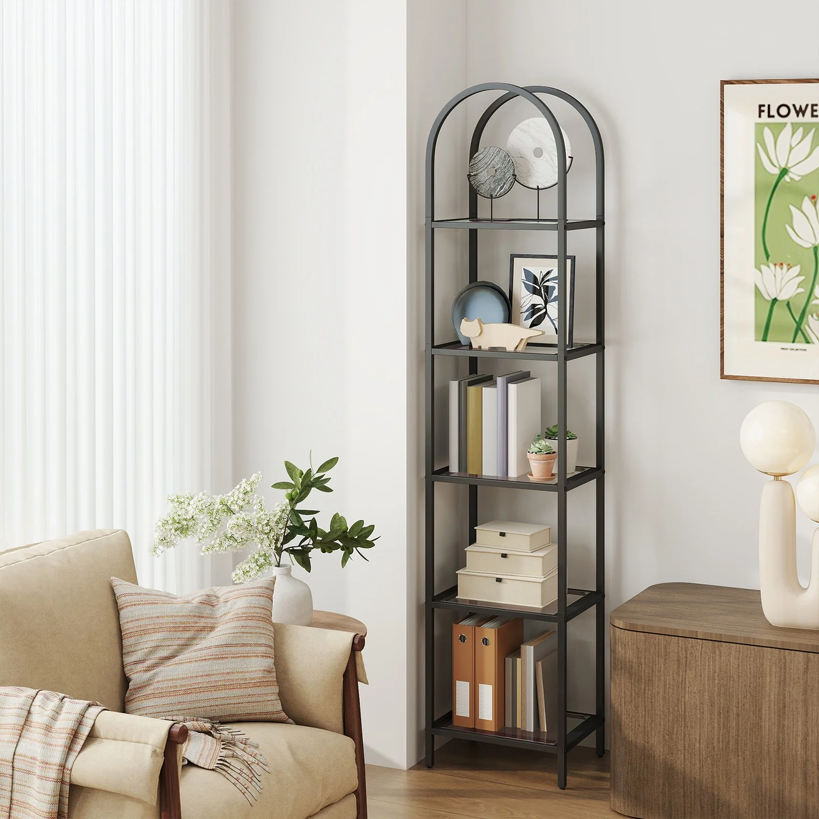 5-Tier Storage Rack, Glass Display Shelf - Image 2
