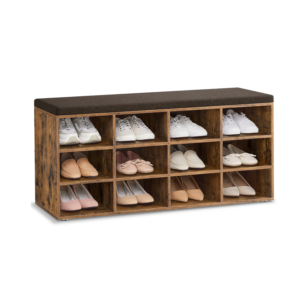 Shoe Bench with Cushion and 12 Compartments