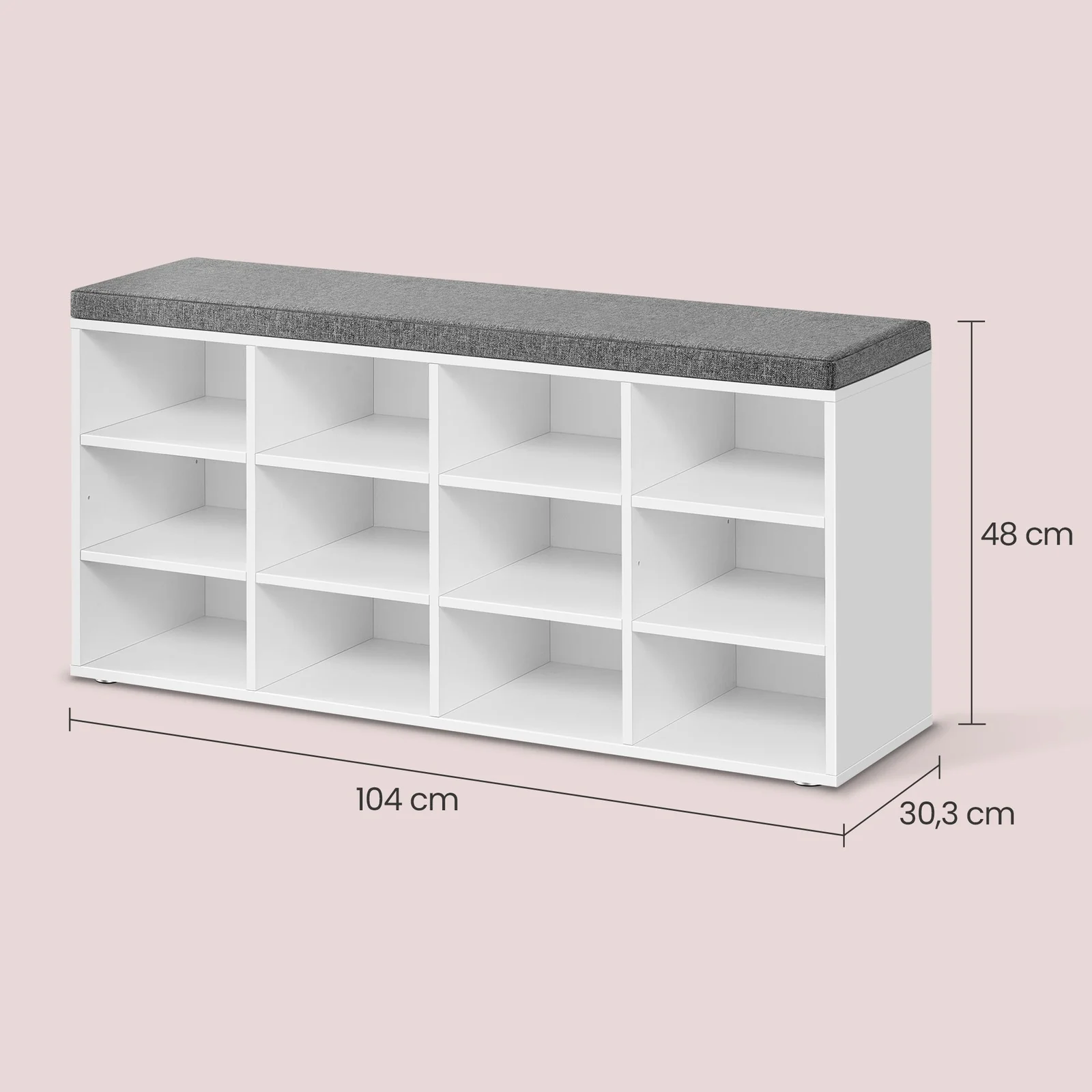 Shoe Bench with Cushion and 12 Compartments - Image 2