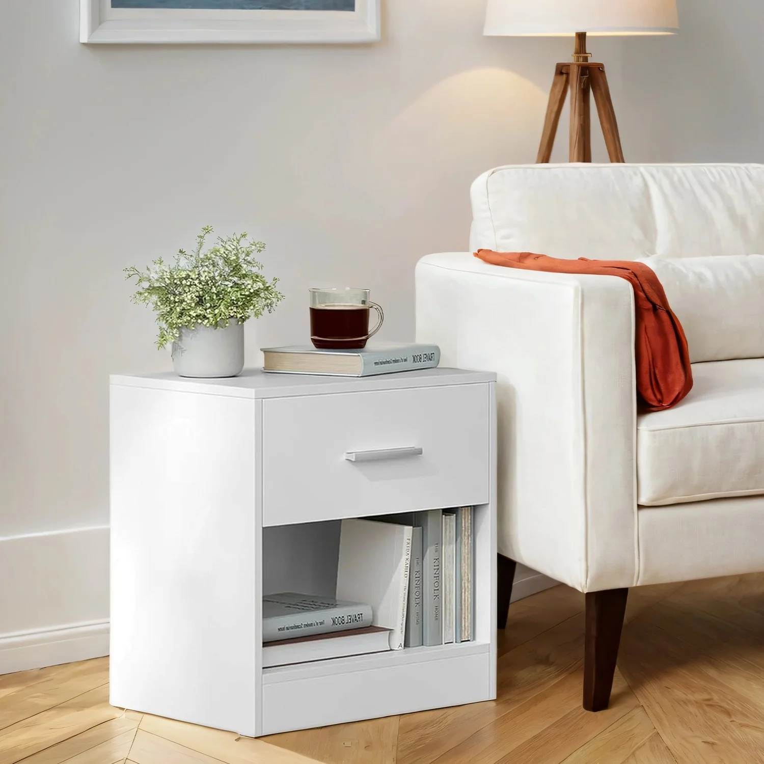 Nightstands, Set of 2, Side Tables with Drawer and Shelf