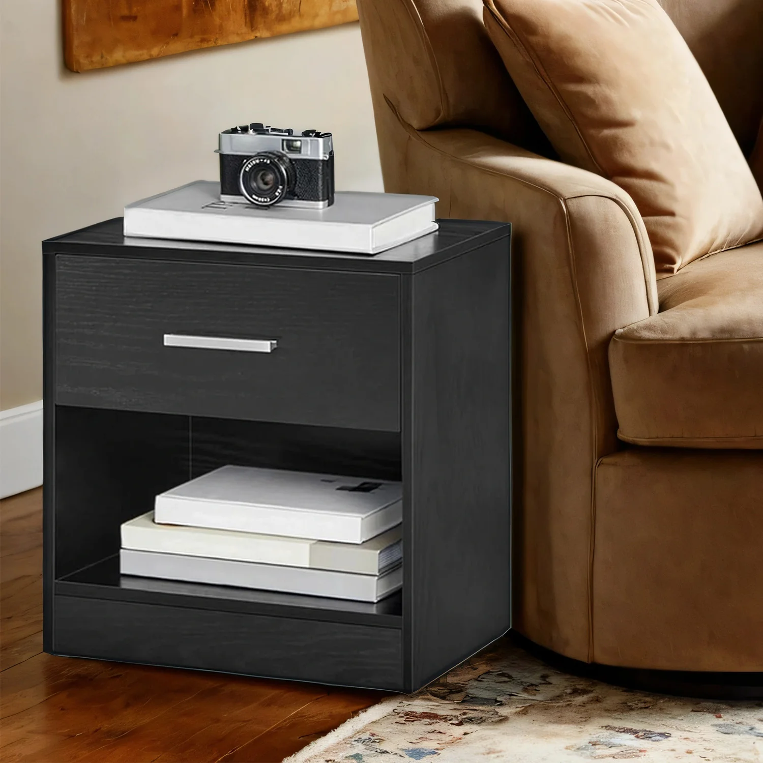 Nightstands, Set of 2, Side Tables with Drawer and Shelf - Image 2