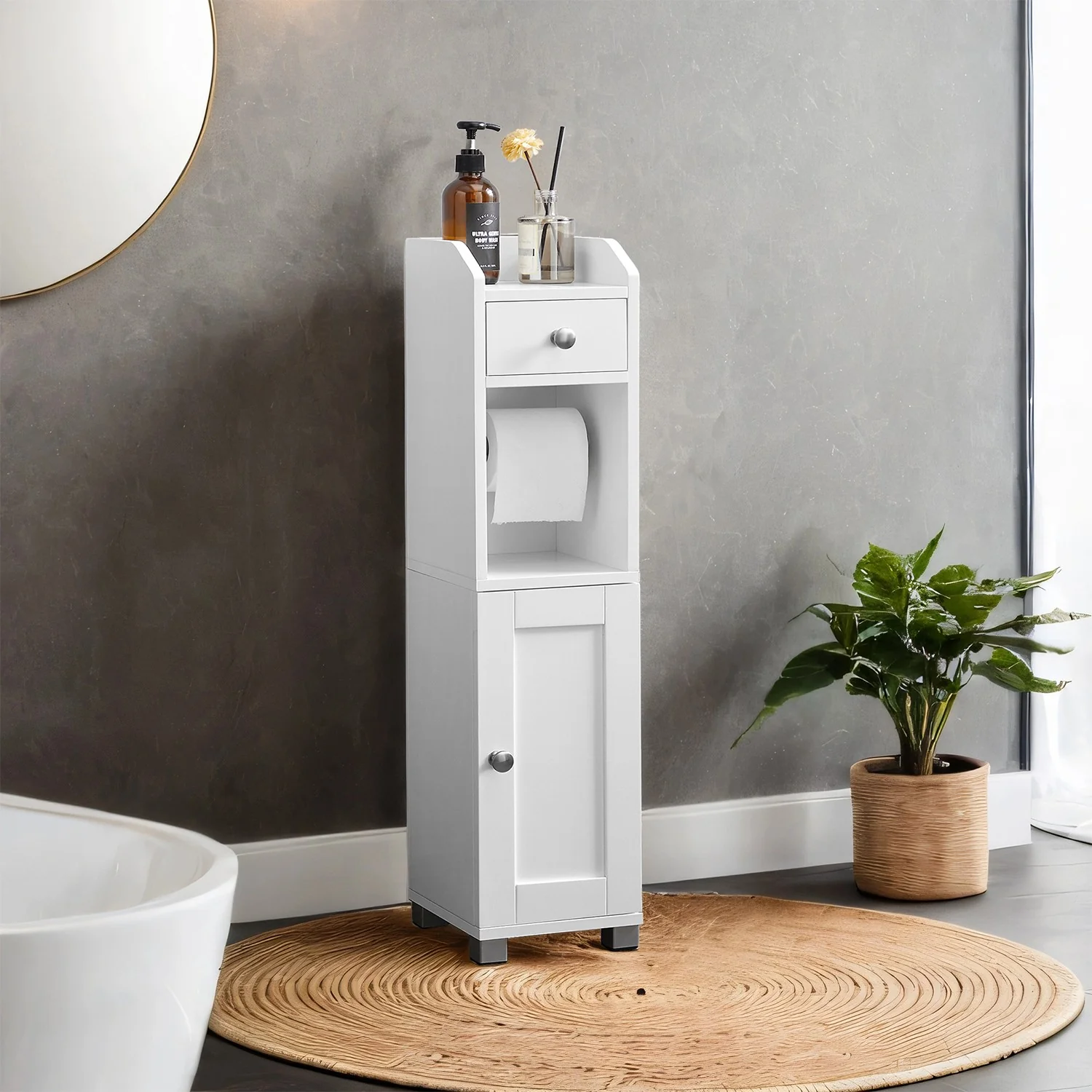Small Bathroom Storage Cabinet with Toilet Paper Holder