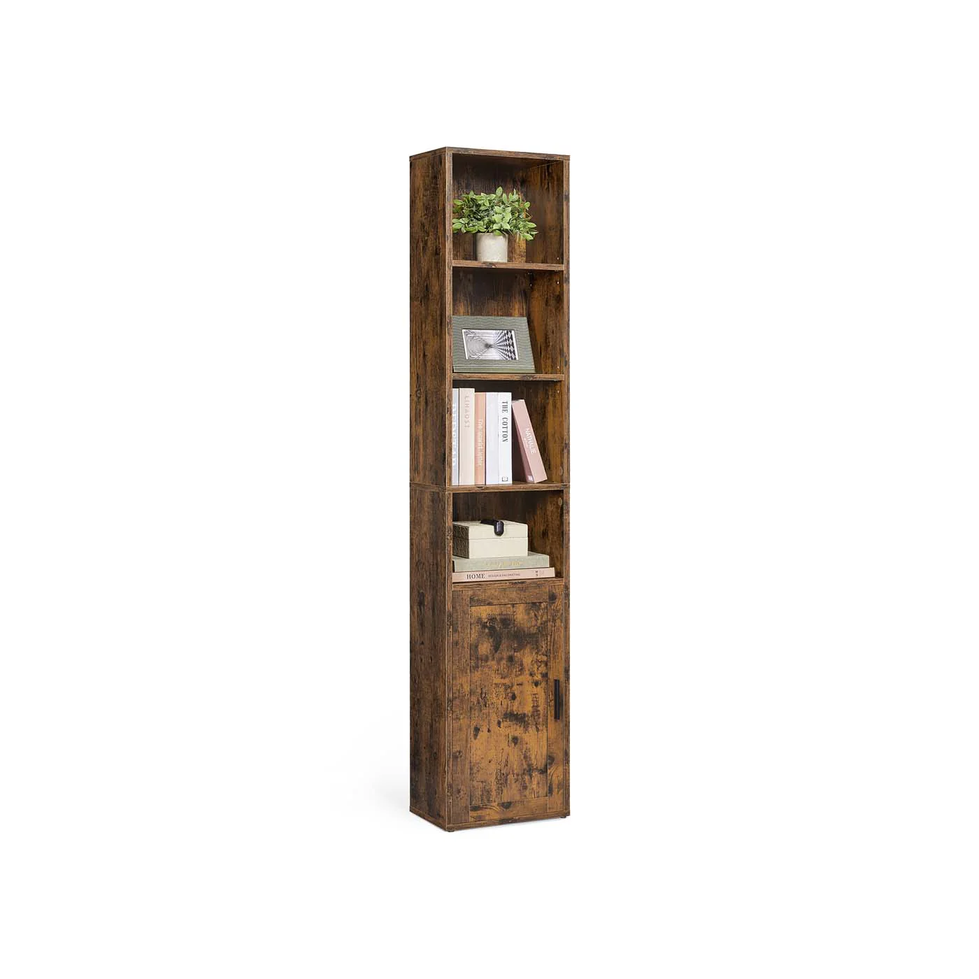 Tall Wooden Bookcase with Door for Living Room and Home Office