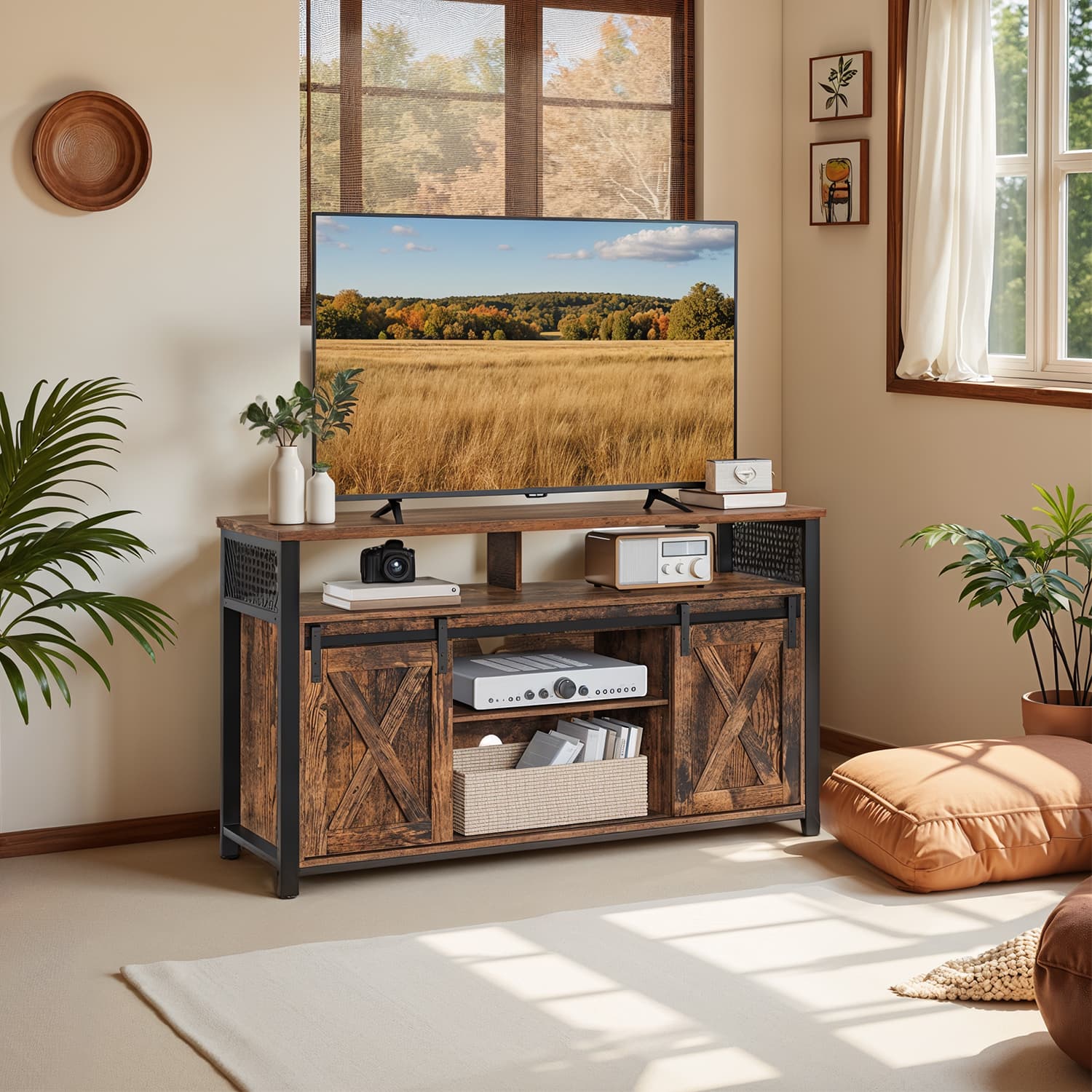 TV Stand with Sliding Barn Doors