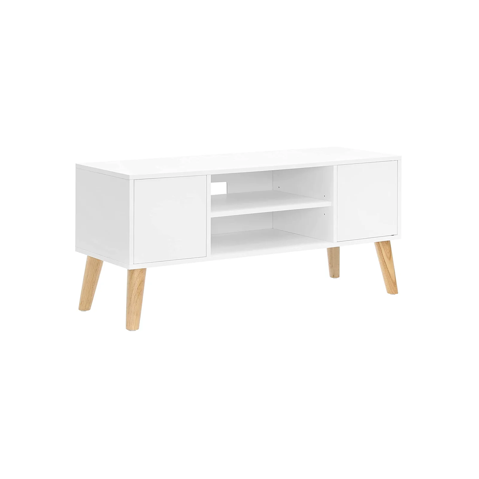 White & Natural Color Wooden TV Bench with Cabinet
